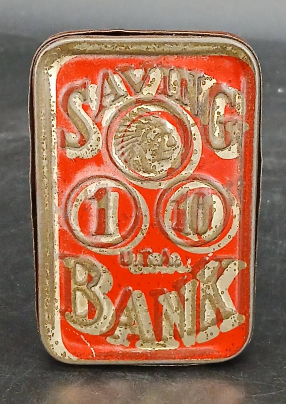 Small Red Tin 'Saving Bank'