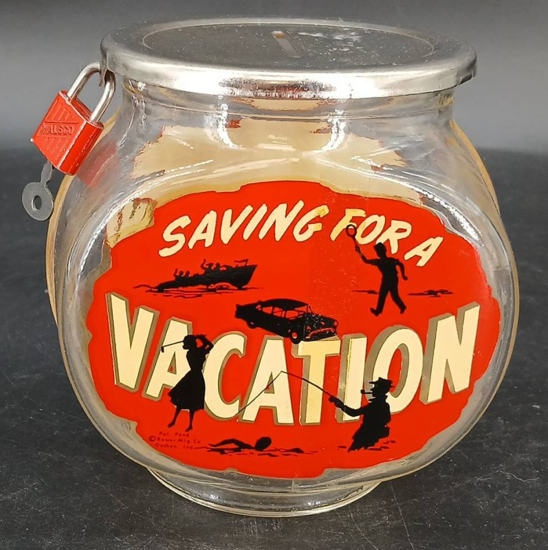 Bower Mfg. Co. Glass Vacation Savings Jar
