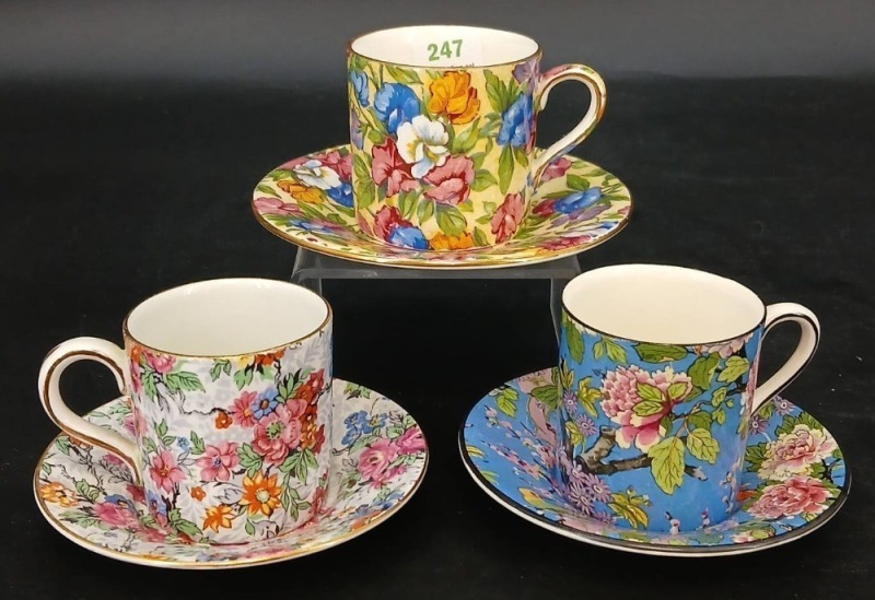 English Floral Demitasse Cup & Saucer Trio