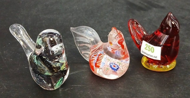 (3) Art Glass Bird Figurines
