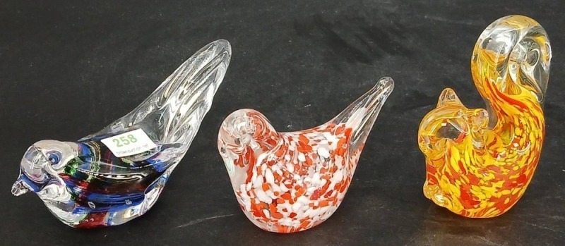 (3) Art Glass Figurines