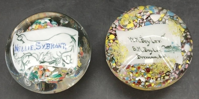 (2) Commemorative Glass Paperweights
