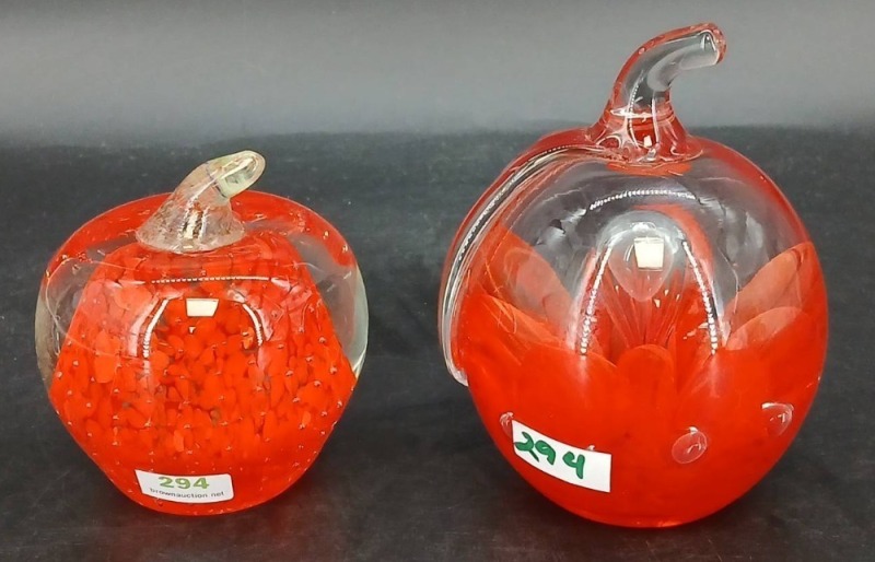 (2) Art Glass Apple Paperweights