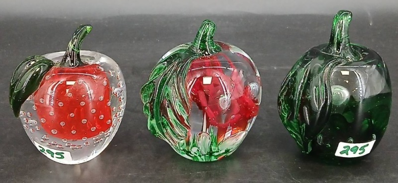(3) Art Glass Apple Paperweghts