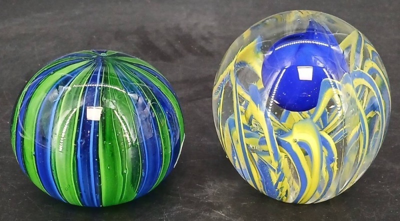 (2) Art Glass Paperweights