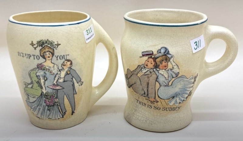 (2) Roseville Creamware Scenic Mugs