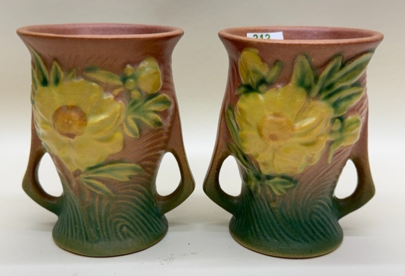 (2) Roseville Pottery Peony Vases