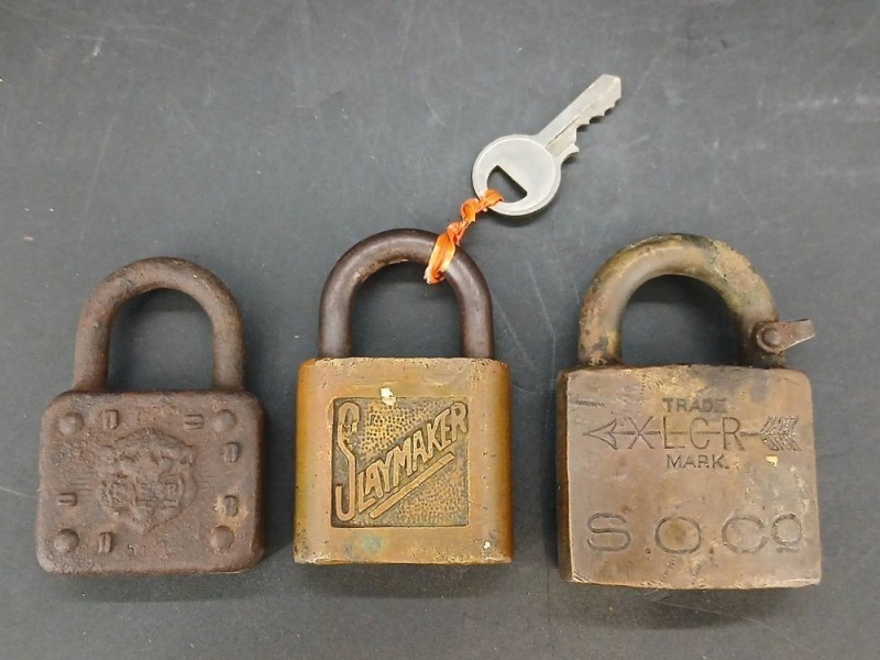 (3) Brass Padlocks: Master Lock, Slaymak