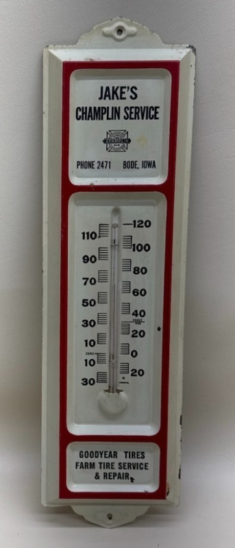 Jake's Champlin Service Metal Advertising Thermometer