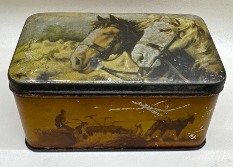 Rectangular Tin Box with Horse Motifs