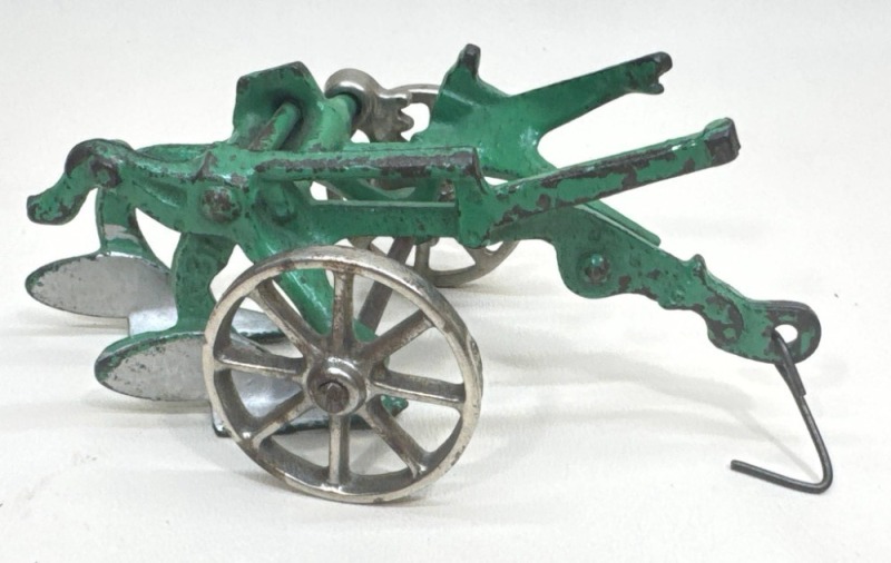 Cast Iron Green Toy Plow with Metal Wheels