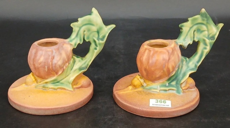 Pr. of Roseville Pottery Poppy Candleholders