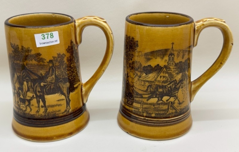 (2) Staffordshire Ridgeway Mugs with Rural Scenes