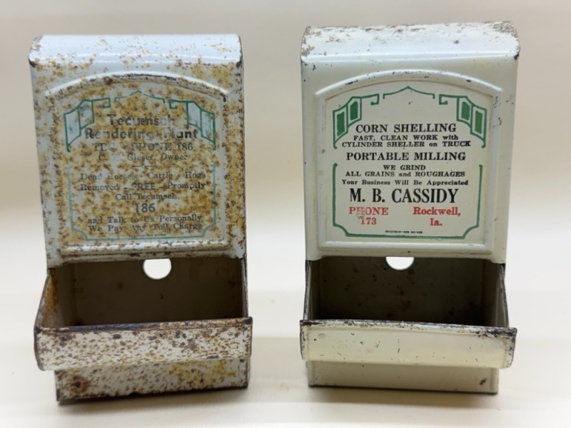 (2) Vintage Metal Advertising Match Holders