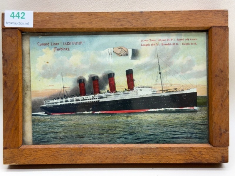 Framed Postcard of Lusitania