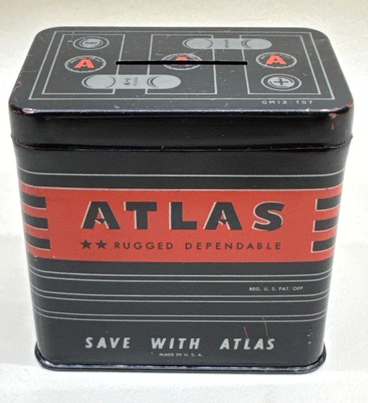 Atlas Battery Advertising Tin Bank