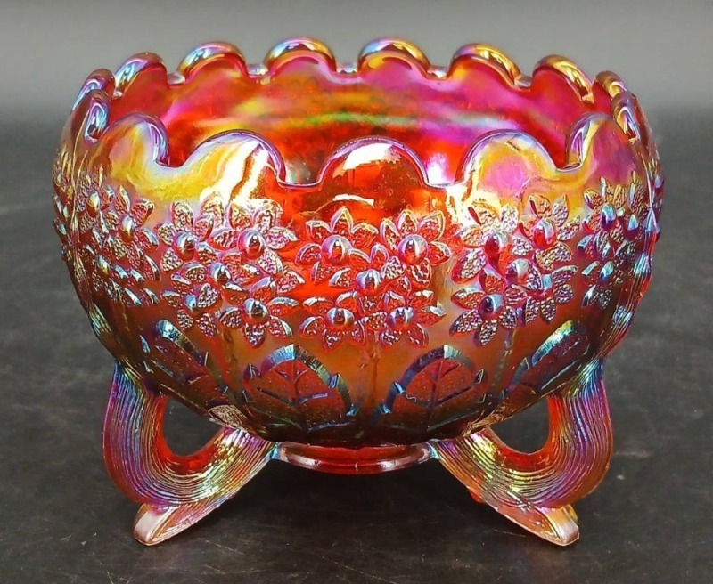 Fenton Red Carnival Glass Footed Bowl