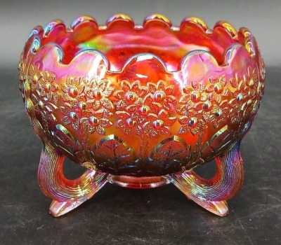Fenton Red Carnival Glass Footed Bowl - 2
