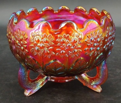 Fenton Red Carnival Glass Footed Bowl - 3