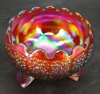 Fenton Red Carnival Glass Footed Bowl - 4