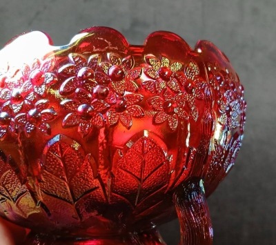 Fenton Red Carnival Glass Footed Bowl - 7