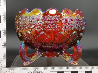 Fenton Red Carnival Glass Footed Bowl - 8