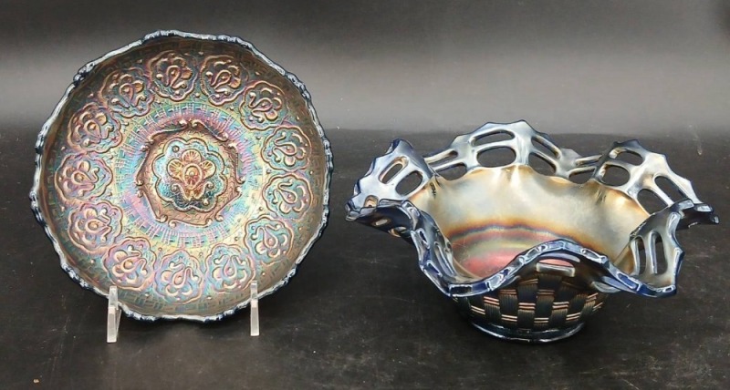 (2) Fenton Cobalt Blue Carnival Glass Bowls