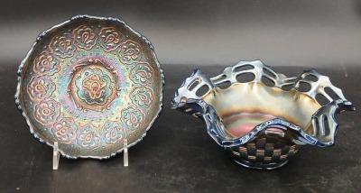 (2) Fenton Cobalt Blue Carnival Glass Bowls