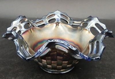 (2) Fenton Cobalt Blue Carnival Glass Bowls - 2