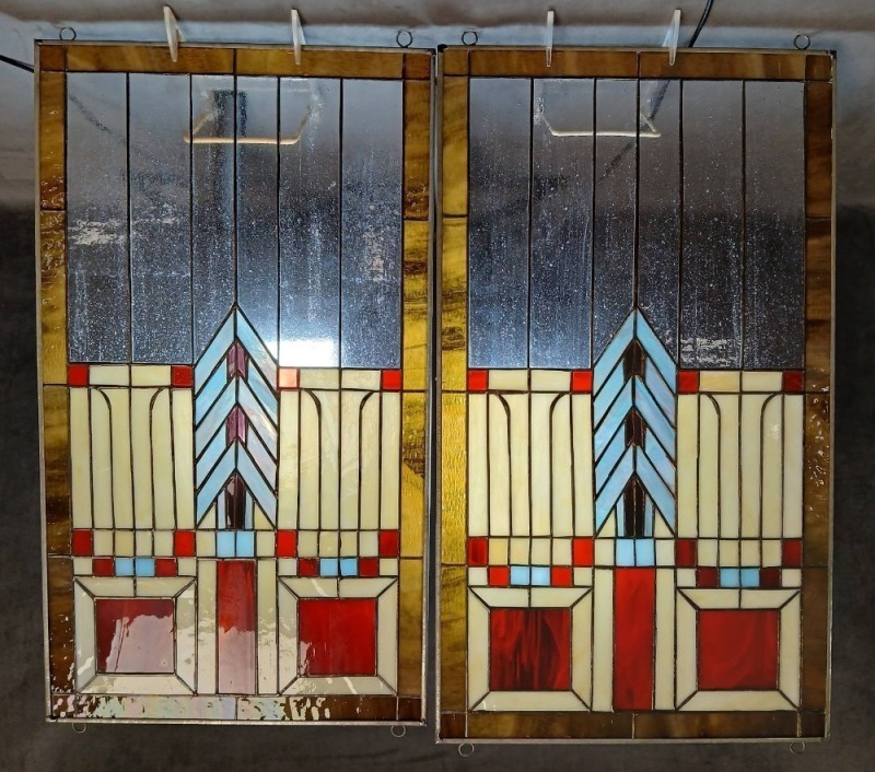 (2) Art Deco Stained Glass Window Panels