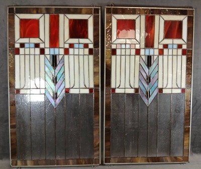 (2) Art Deco Stained Glass Window Panels - 2