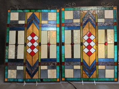 (2) Leaded Stained Glass Window Panels