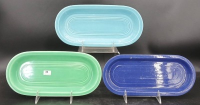 (3) Homer Laughlin Fiesta Bread Trays