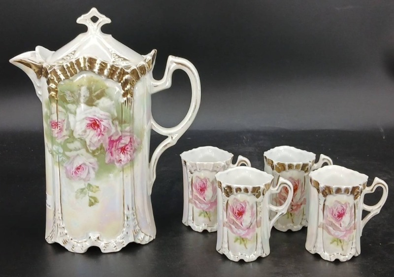 Porcelain Chocolate Pot with (4) Cups