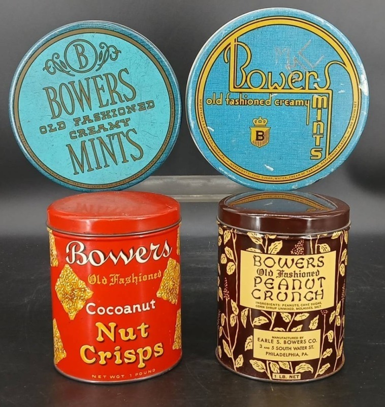 (4) Bowers Old Fashioned Candy Tins