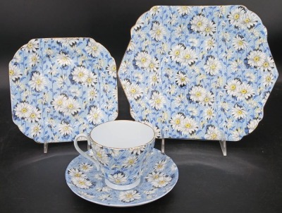 (4) Shelley Blue Daisy Chintz pcs.
