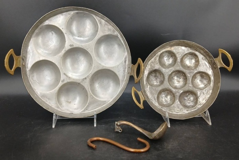 (2) Copper Egg Poacher Pans with Utensils
