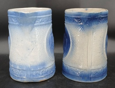(2) Blue and White Stoneware Pitchers with Relief Designs - 4