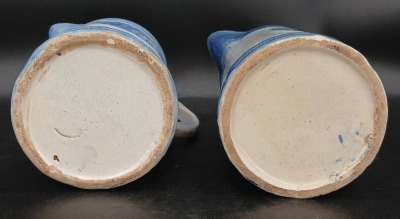 (2) Blue and White Stoneware Pitchers with Relief Designs - 5