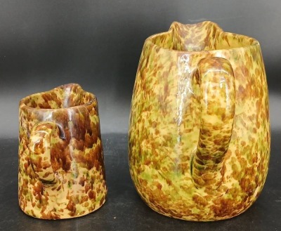 (2) Morton Pottery Spongeware Pitchers - 2