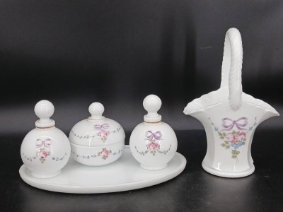 Hand-Painted Milk Glass Vanity Set