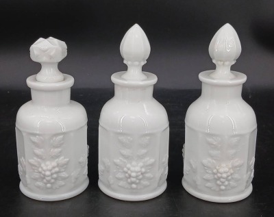 (3) Westmoreland Paneled Grape Milk Glass Perfume Bottles
