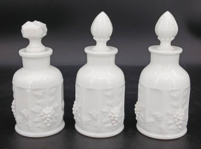 (3) Westmoreland Paneled Grape Milk Glass Perfume Bottles - 2