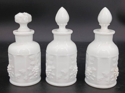 (3) Westmoreland Paneled Grape Milk Glass Perfume Bottles - 3