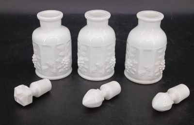 (3) Westmoreland Paneled Grape Milk Glass Perfume Bottles - 4