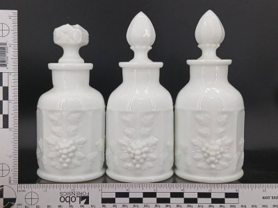 (3) Westmoreland Paneled Grape Milk Glass Perfume Bottles - 5