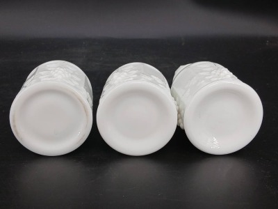 (3) Westmoreland Paneled Grape Milk Glass Perfume Bottles - 6