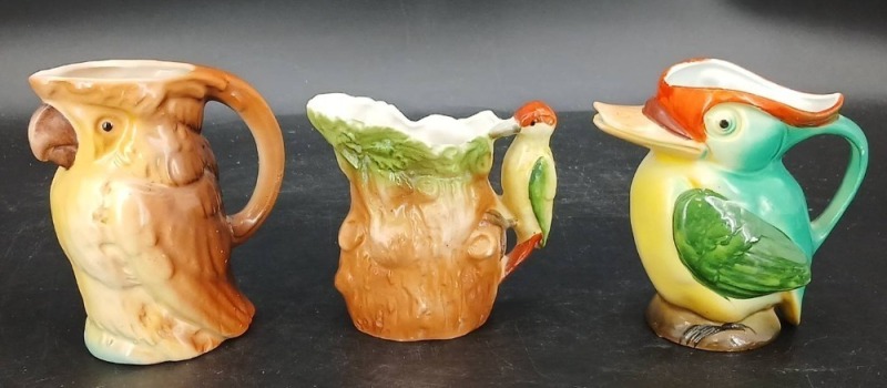 (3) German Bird-Themed Ceramic Creamers