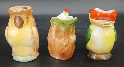 (3) German Bird-Themed Ceramic Creamers - 2