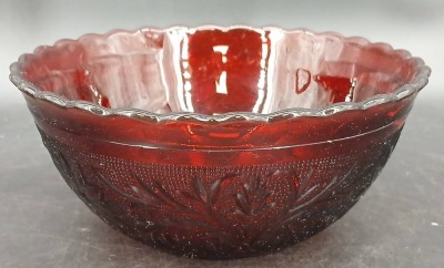 Ruby Red Pressed Glass Bowl and Basket - 2